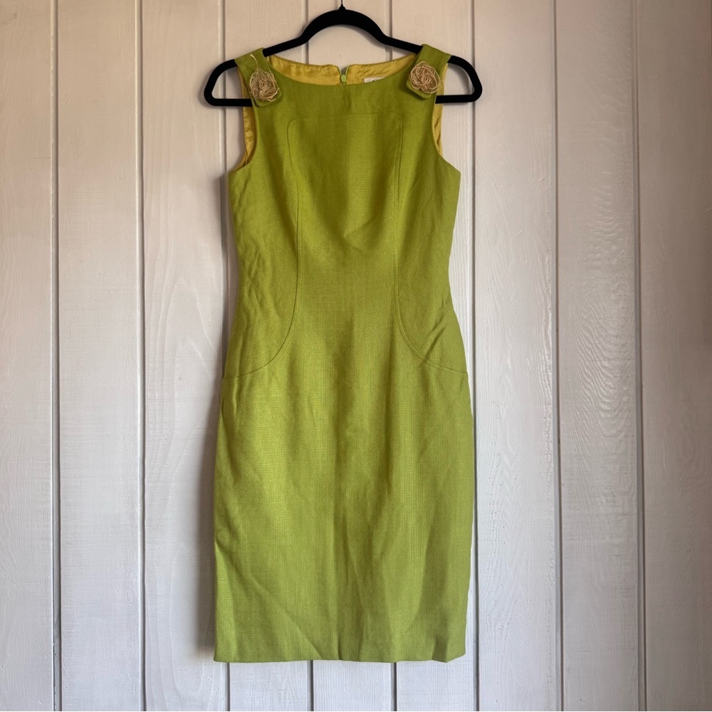 David Meister Green Woven Sleeveless Mini Dress